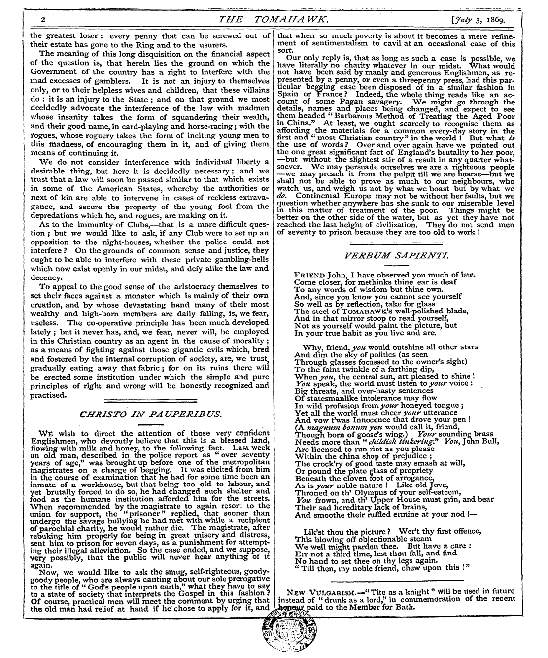 Tomahawk (1867-1870): jS F Y, 1st edition - Verbum Sapiejstti.