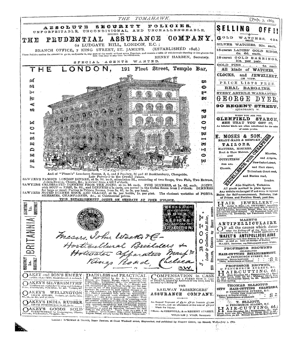 Tomahawk (1867-1870): jS F Y, 1st edition - Ad01415