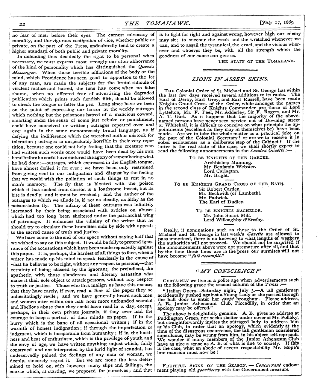 Tomahawk (1867-1870): jS F Y, 1st edition - Liojsts Hsr Asses 1 Skins.