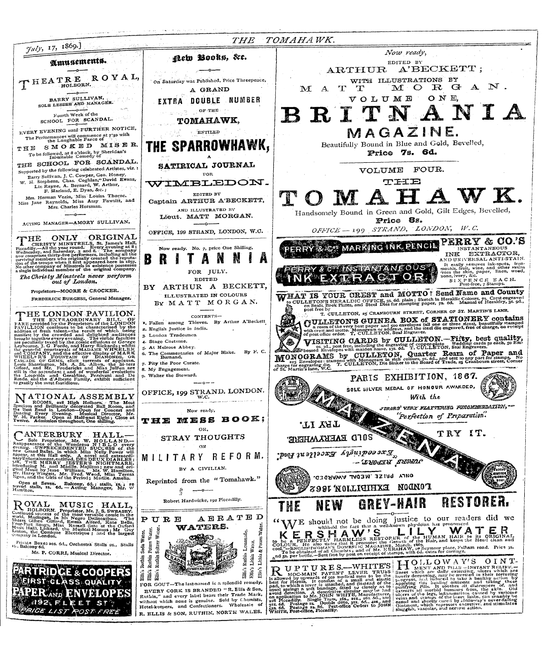 Tomahawk (1867-1870): jS F Y, 1st edition - Ad01512