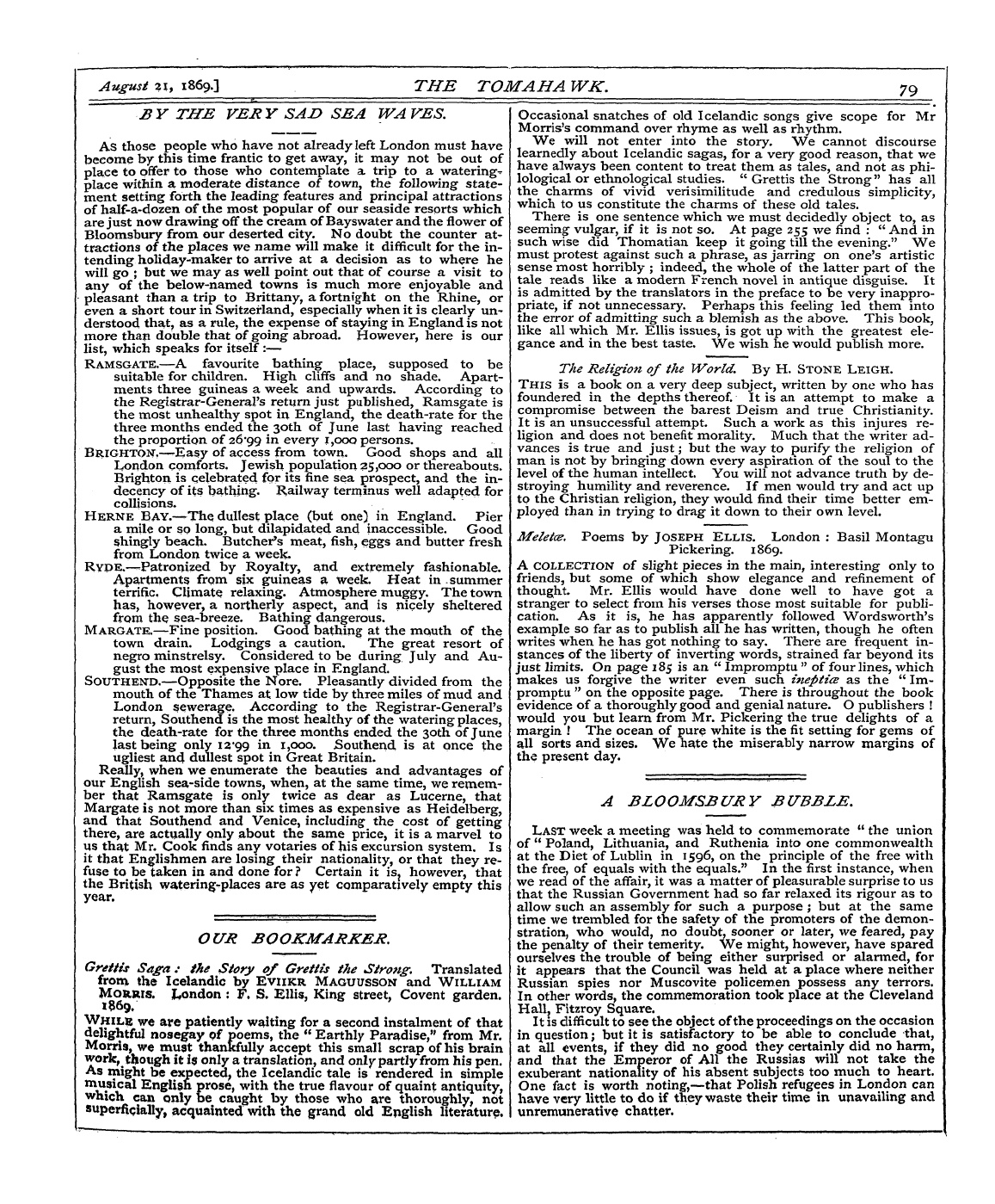 Tomahawk (1867-1870): jS F Y, 1st edition: 5