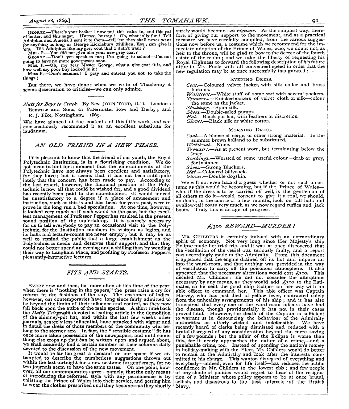 Tomahawk (1867-1870): jS F Y, 1st edition - Every Now And Then, But More Often At Th...