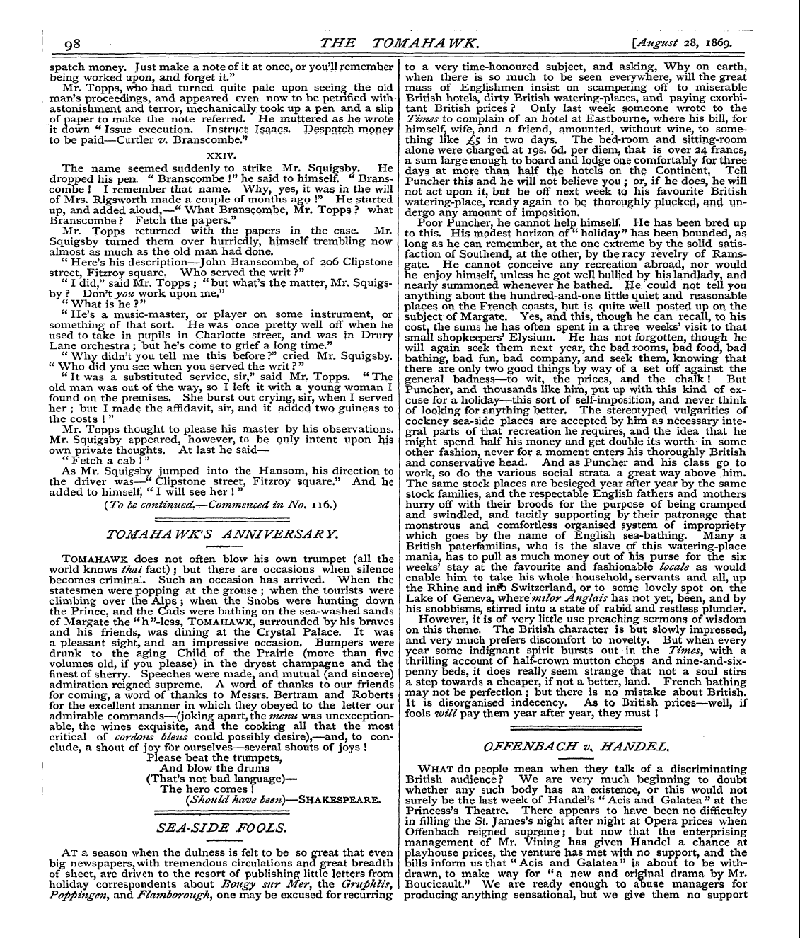 Tomahawk (1867-1870): jS F Y, 1st edition - Sea-Side Fools.