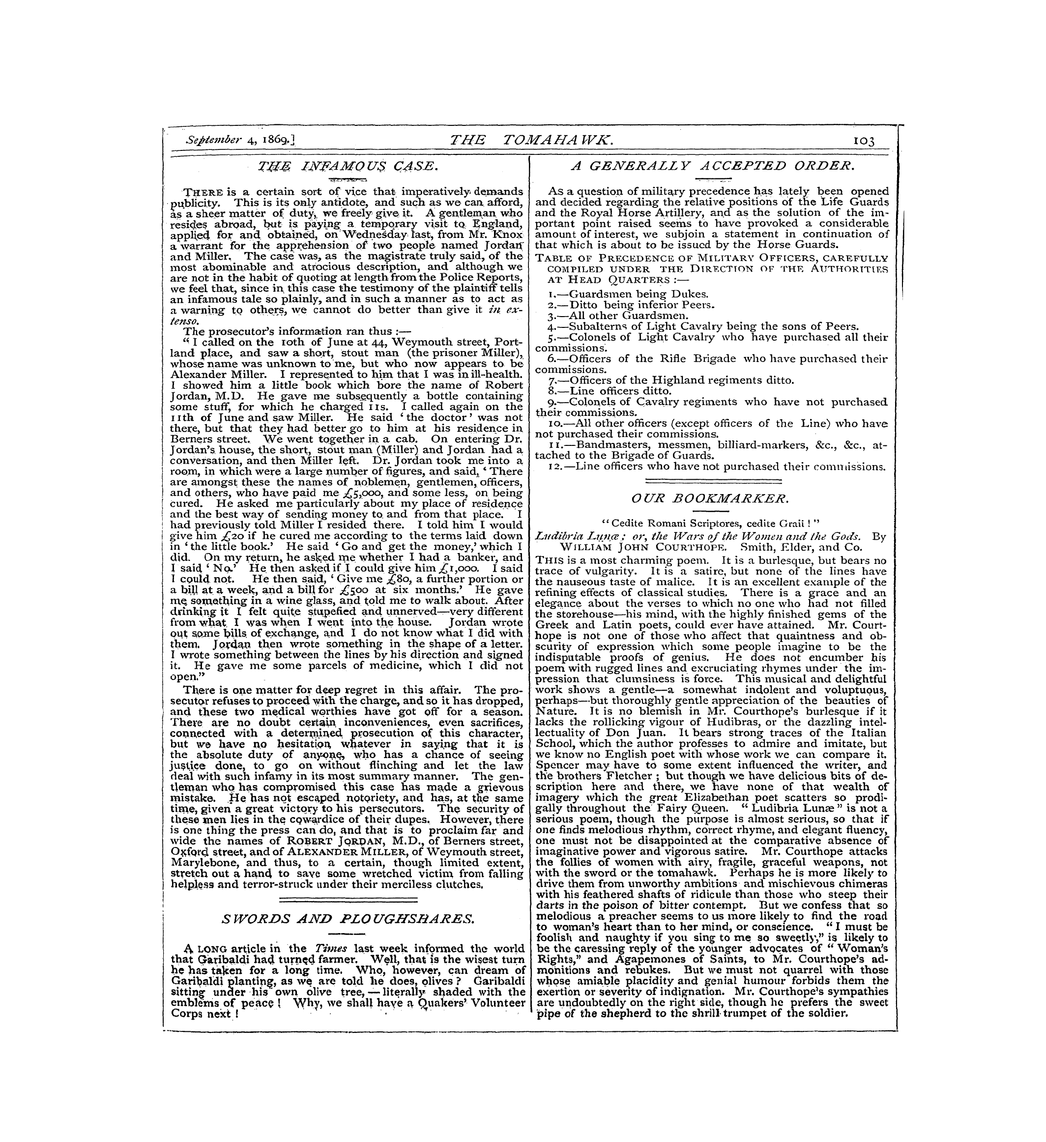Tomahawk (1867-1870): jS F Y, 1st edition - 1 S Words And Plo Ughshares.