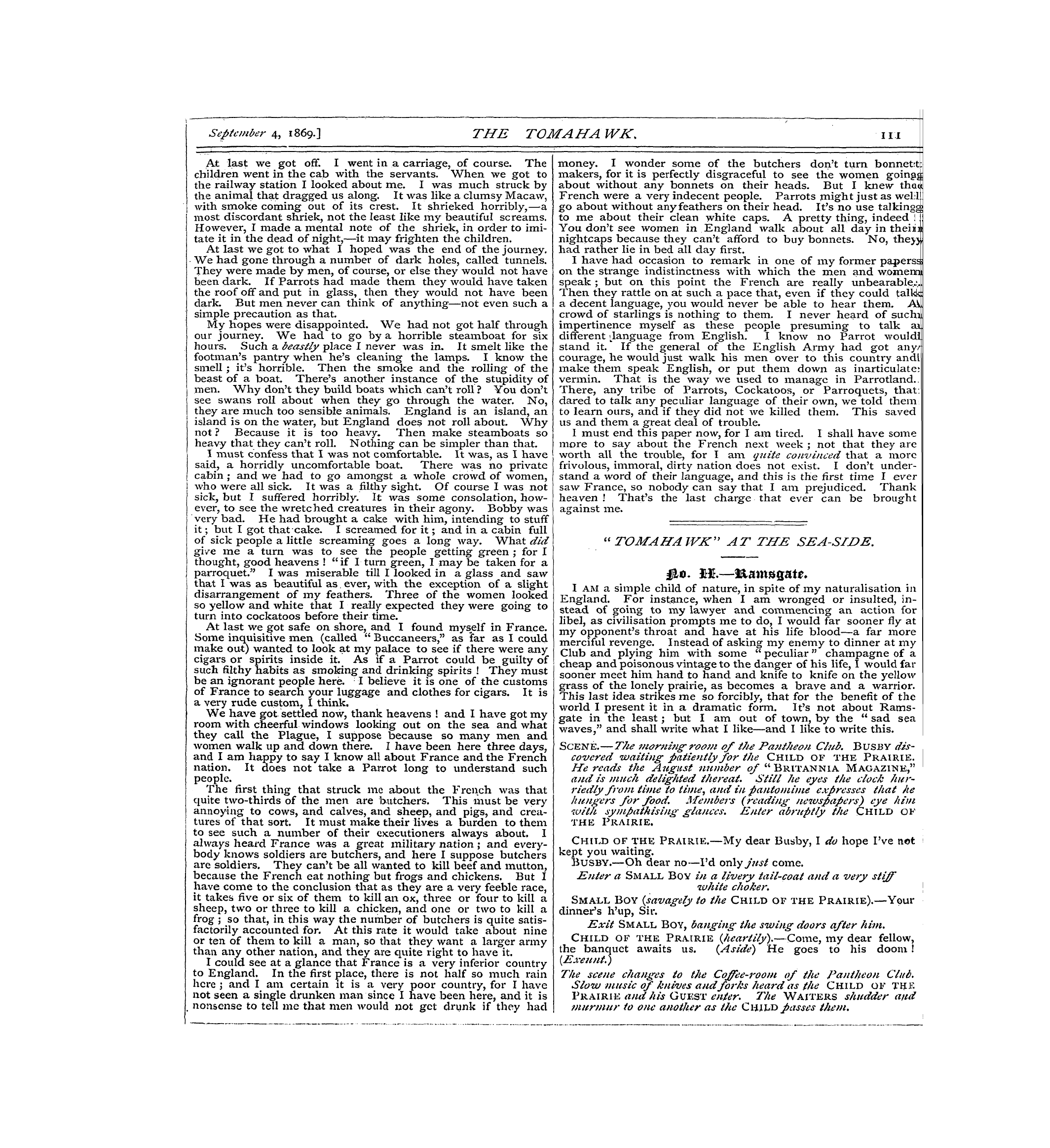 Tomahawk (1867-1870): jS F Y, 1st edition - Hi*, Ffl.—L&Amg&Ati* Eng I Am Land A . S...