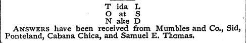 T ida L O at S N ake D Ponteland Answers...