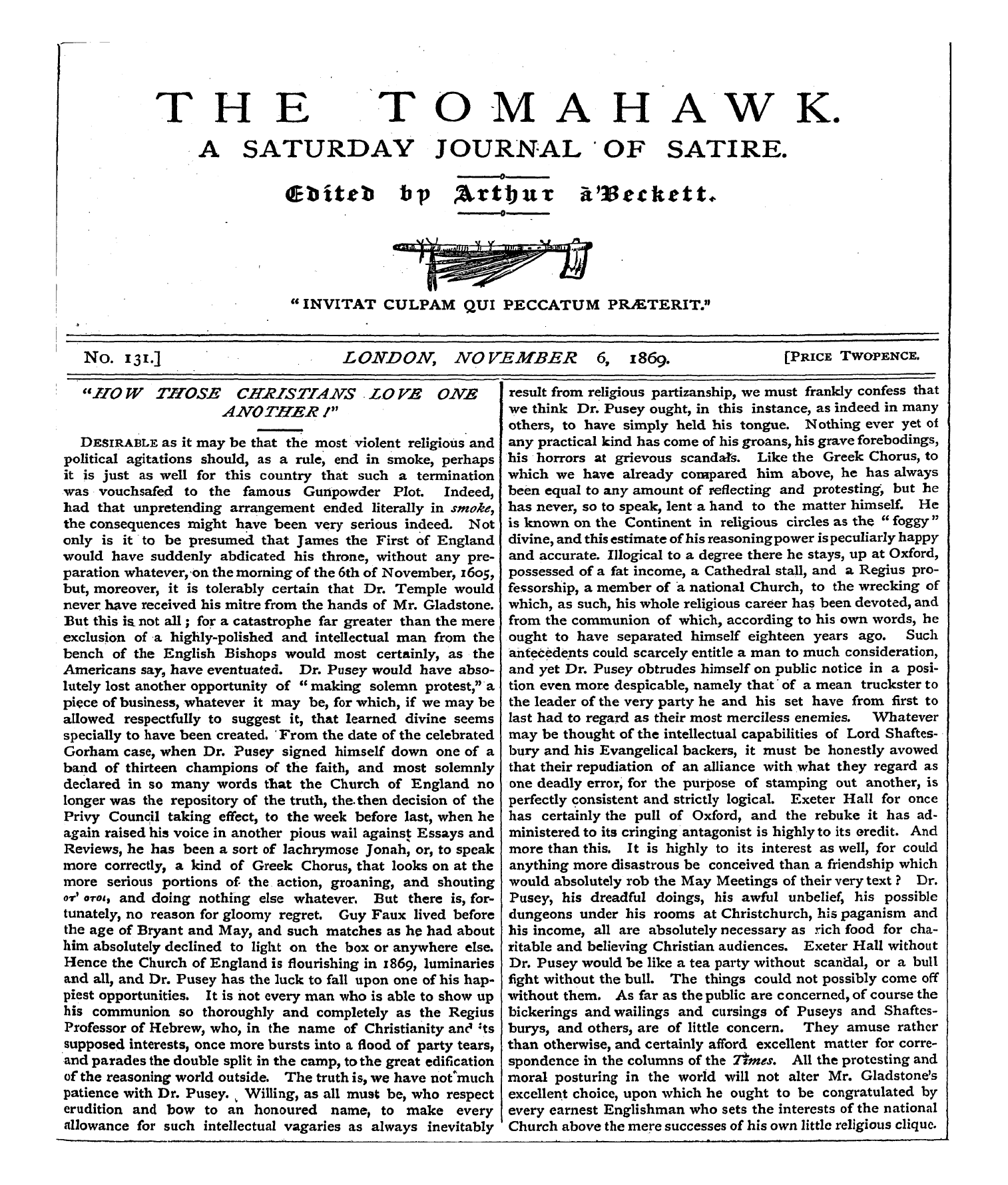 Tomahawk (1867-1870): jS F Y, 1st edition - No. 131.J Londonnovember 61869. [Price T...