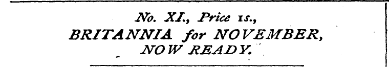 No. XI, Price is., BRITANNIA for NOVEMBE...