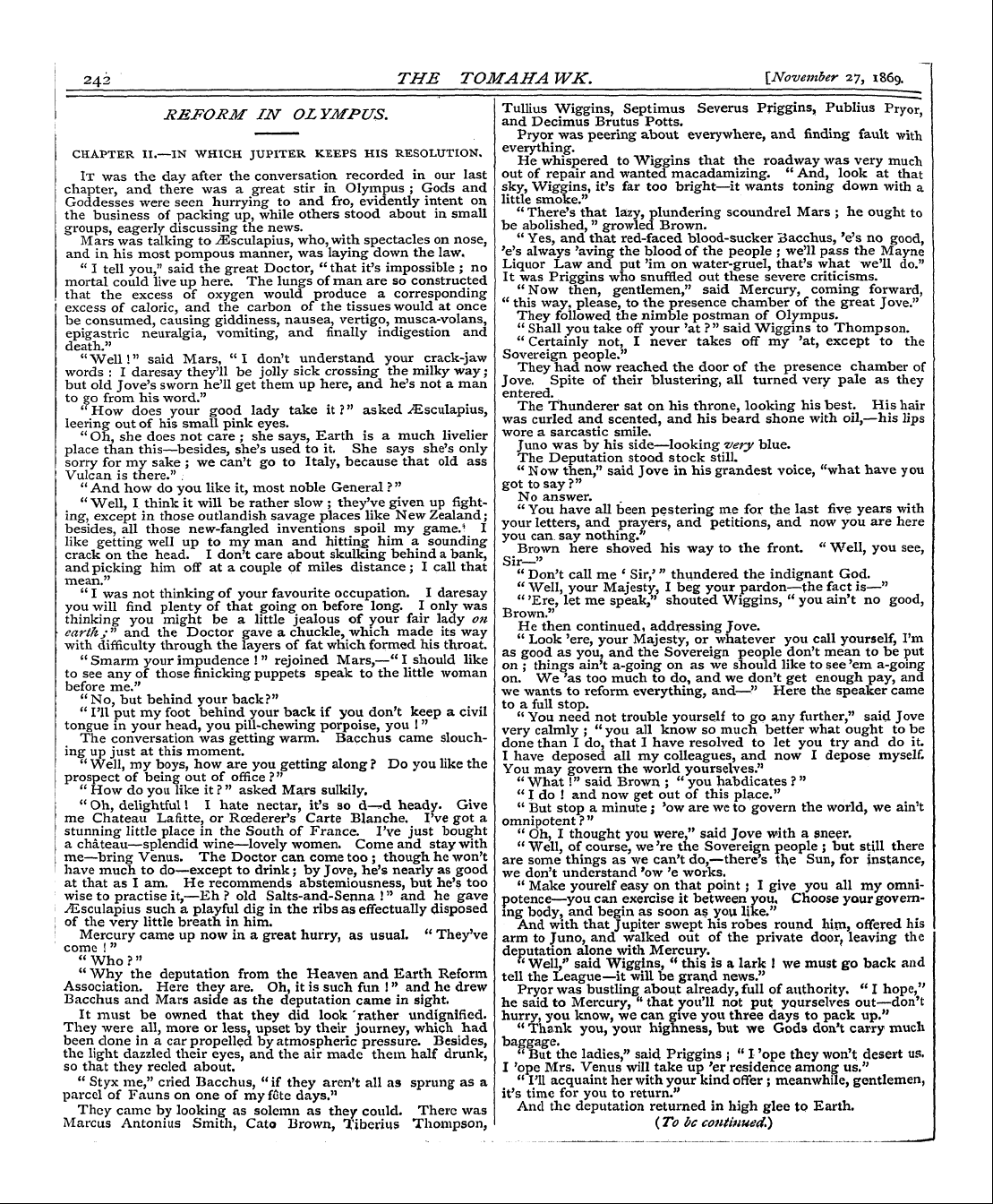 Tomahawk (1867-1870): jS F Y, 1st edition - 242 The Tomaha Wk. [November 27, 186 9 —...