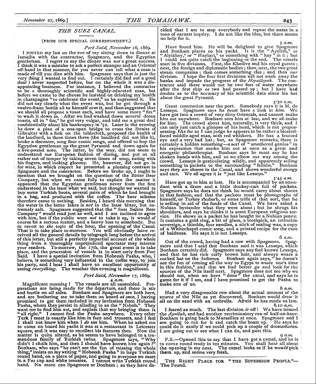 Tomahawk (1867-1870): jS F Y, 1st edition - The The Pound Right . Plage For "The Sov...