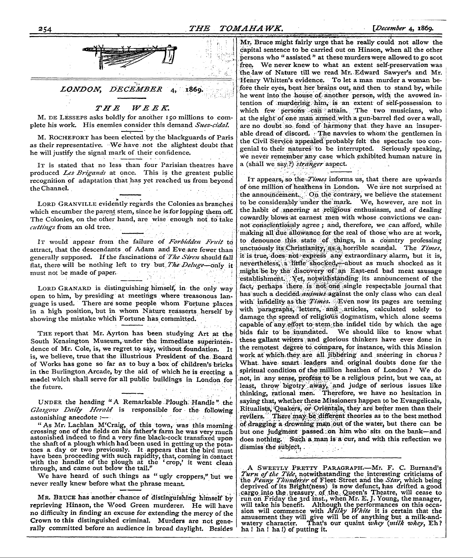 Tomahawk (1867-1870): jS F Y, 1st edition - A Sweetly Pretty Paragraph.—Mr. F. C. Bu...