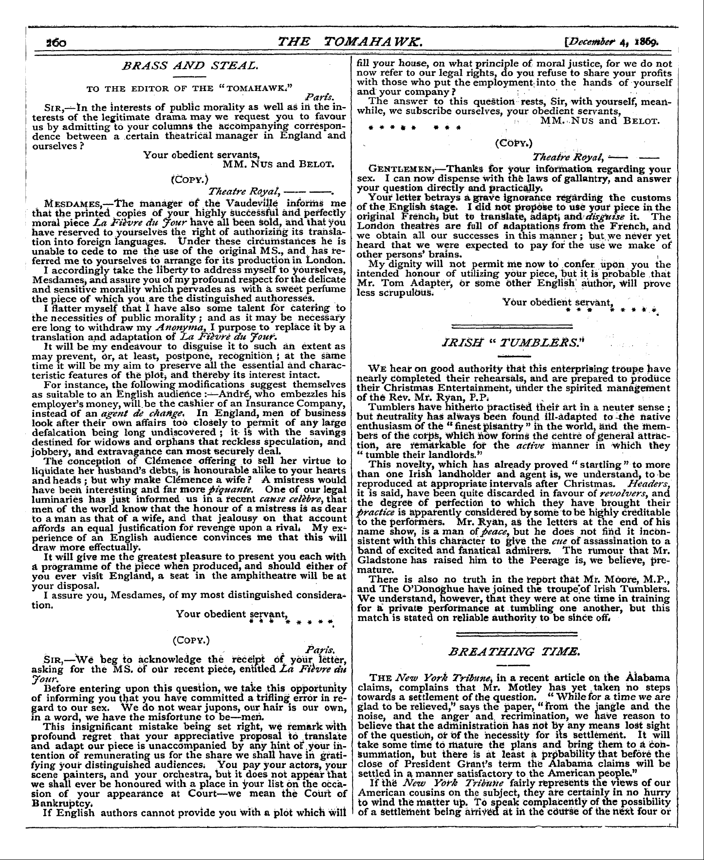 Tomahawk (1867-1870): jS F Y, 1st edition - Breathing Time.
