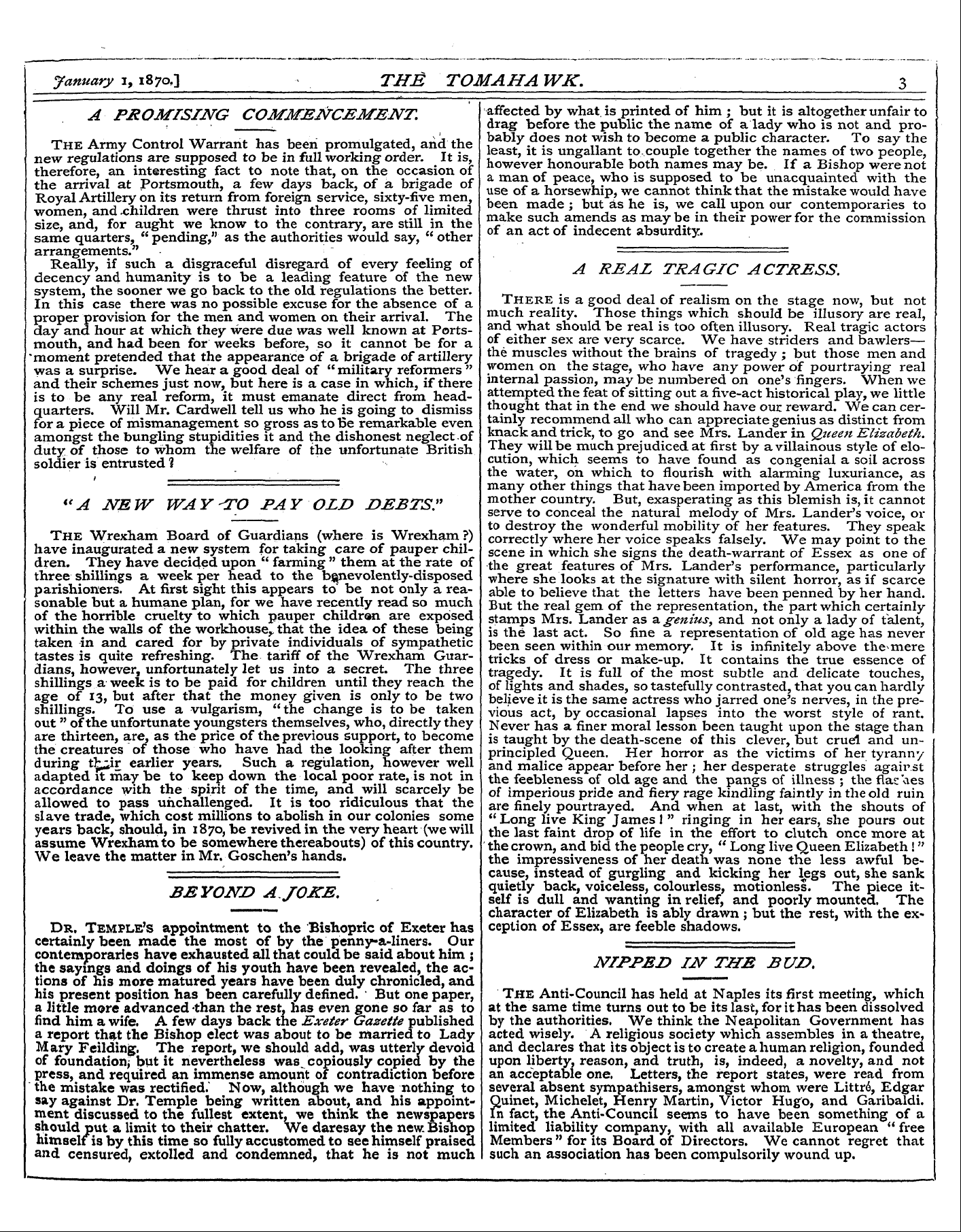 Tomahawk (1867-1870): jS F Y, 1st edition: 3