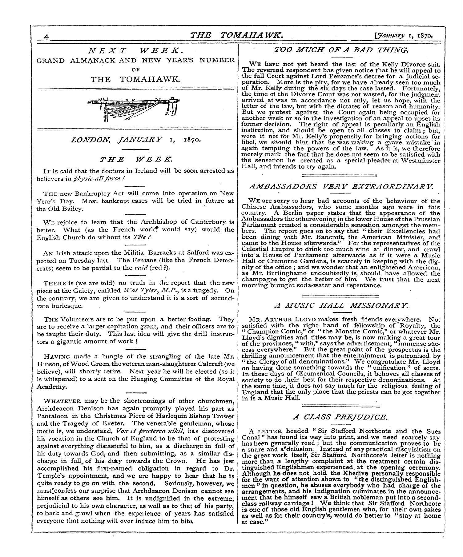 Tomahawk (1867-1870): jS F Y, 1st edition - Whatever May Be The Shortcomings Of Othe...