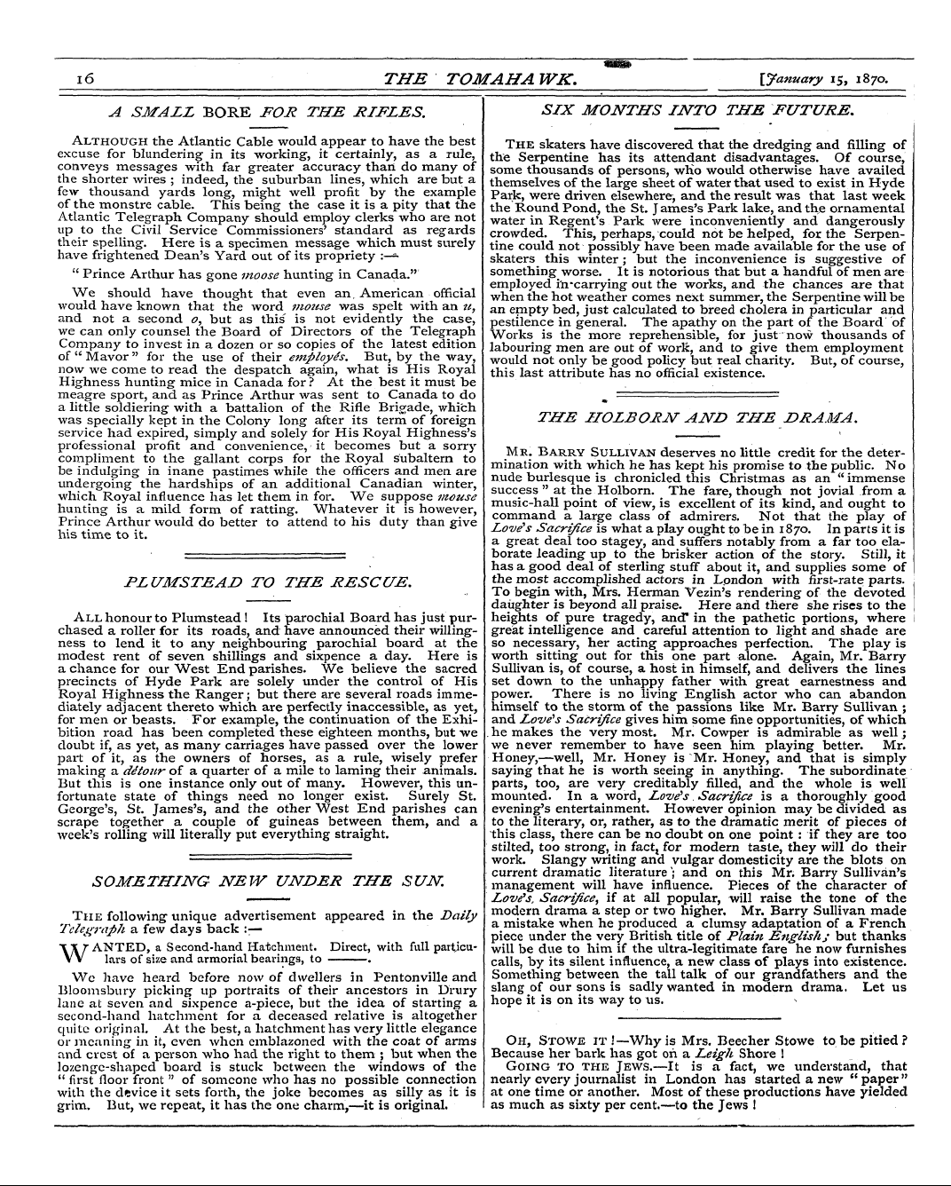 Tomahawk (1867-1870): jS F Y, 1st edition - The The Serpentine Skaters Have Has Disc...