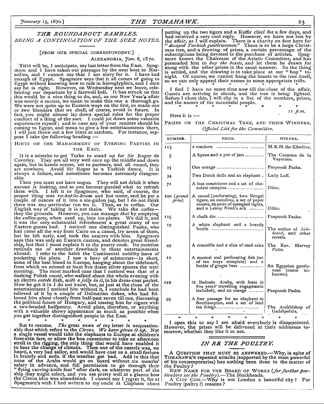 Tomahawk (1867-1870): jS F Y, 1st edition - The Roundabout Rambles. Being A Continuation Of The Suez Notes.