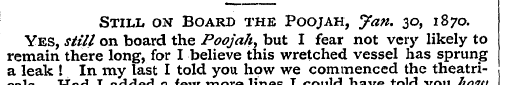 Still on Board the Poojah, yan. 30, 1870...