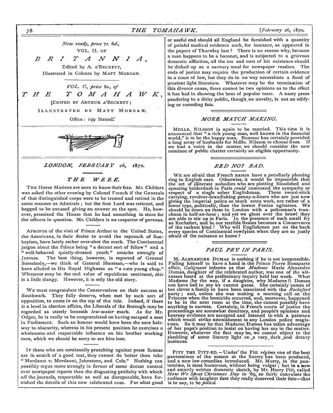 Tomahawk (1867-1870): jS F Y, 1st edition - Pantomimes Pity The Of Pitt The -Ed Seas...