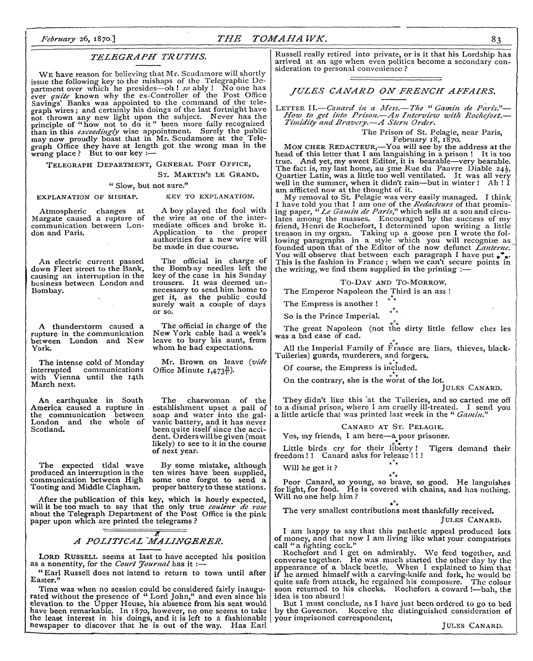 Tomahawk (1867-1870): jS F Y, 1st edition: 11