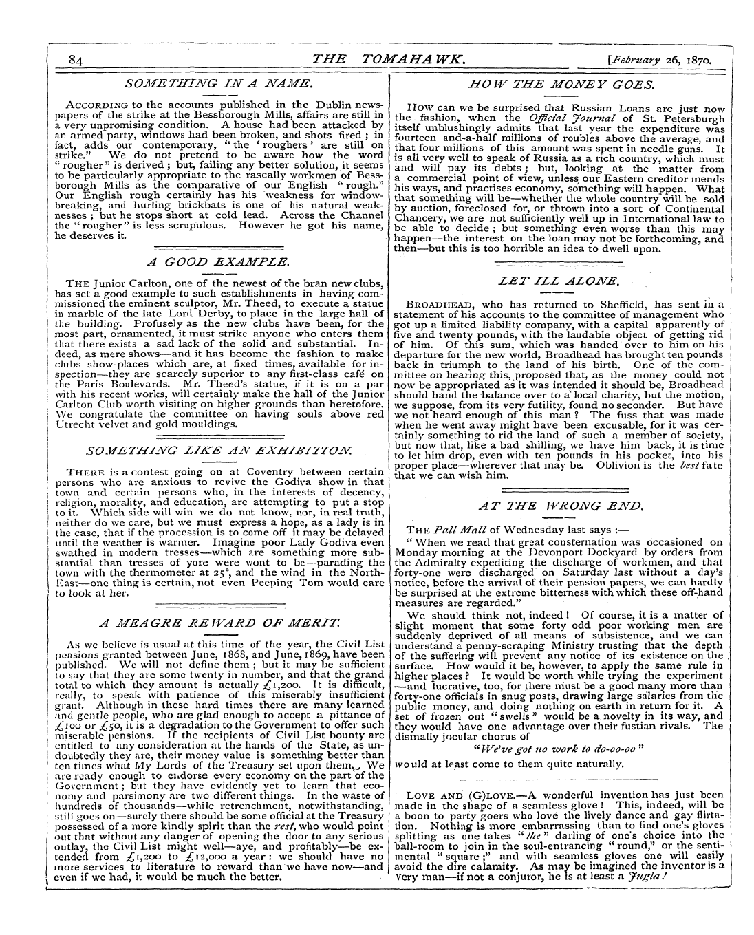 Tomahawk (1867-1870): jS F Y, 1st edition - Pensions As We Believe Granted Is Betwee...