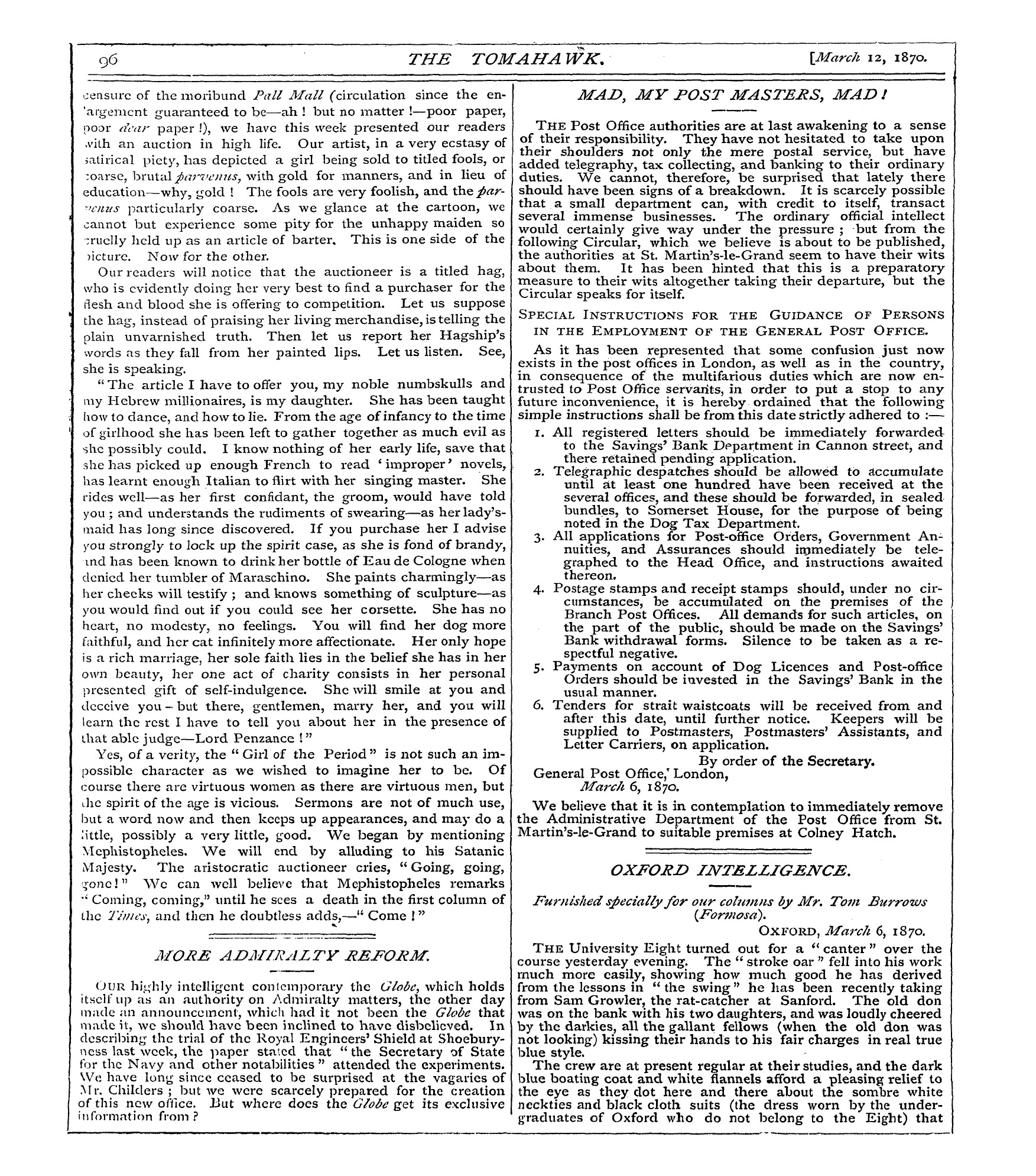 Tomahawk (1867-1870): jS F Y, 1st edition - No One Really Loves The Saturday Review....