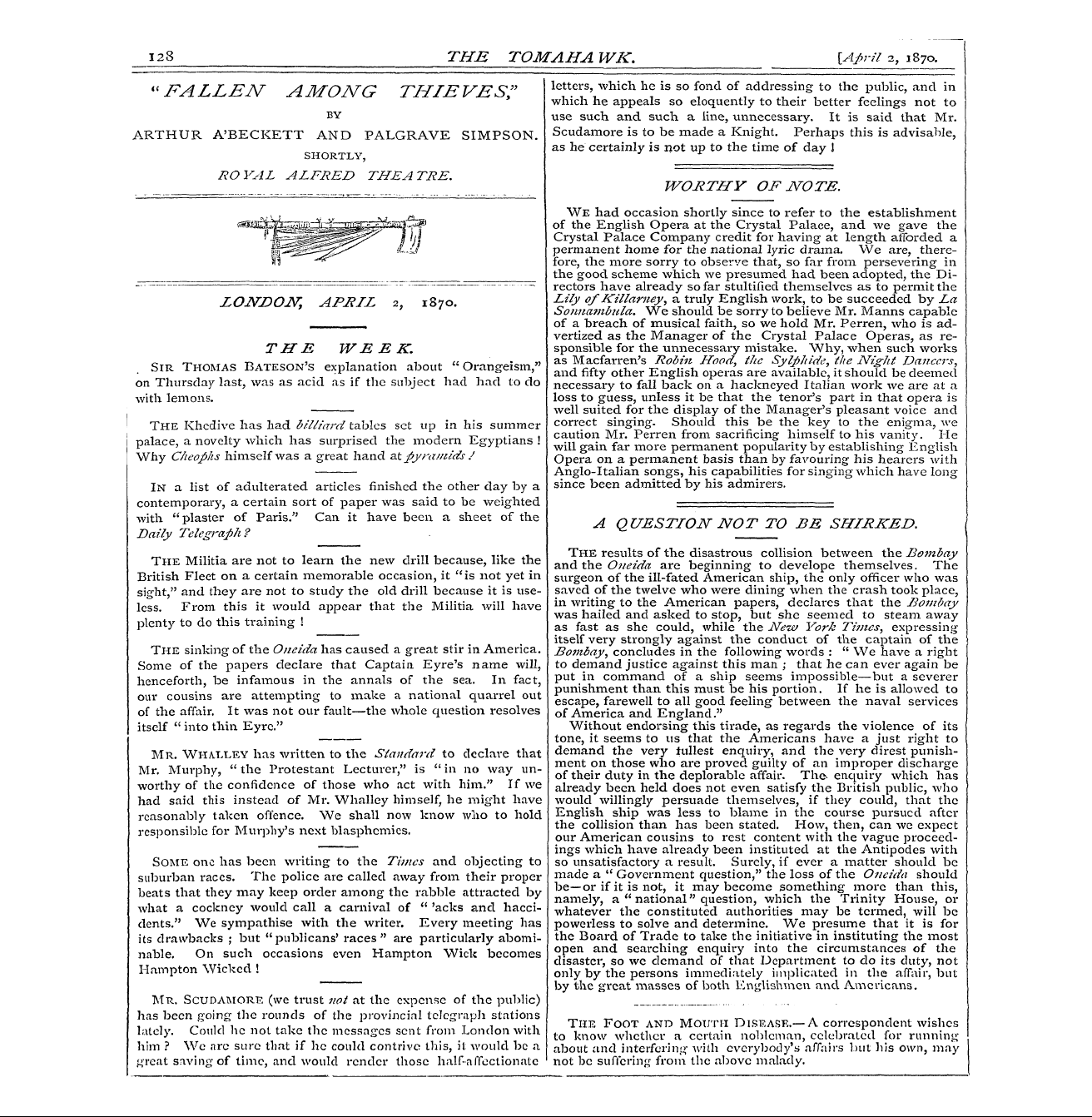 Tomahawk (1867-1870): jS F Y, 1st edition: 6