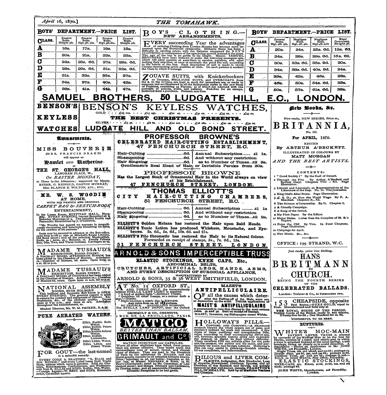 Tomahawk (1867-1870): jS F Y, 1st edition - Ad01315