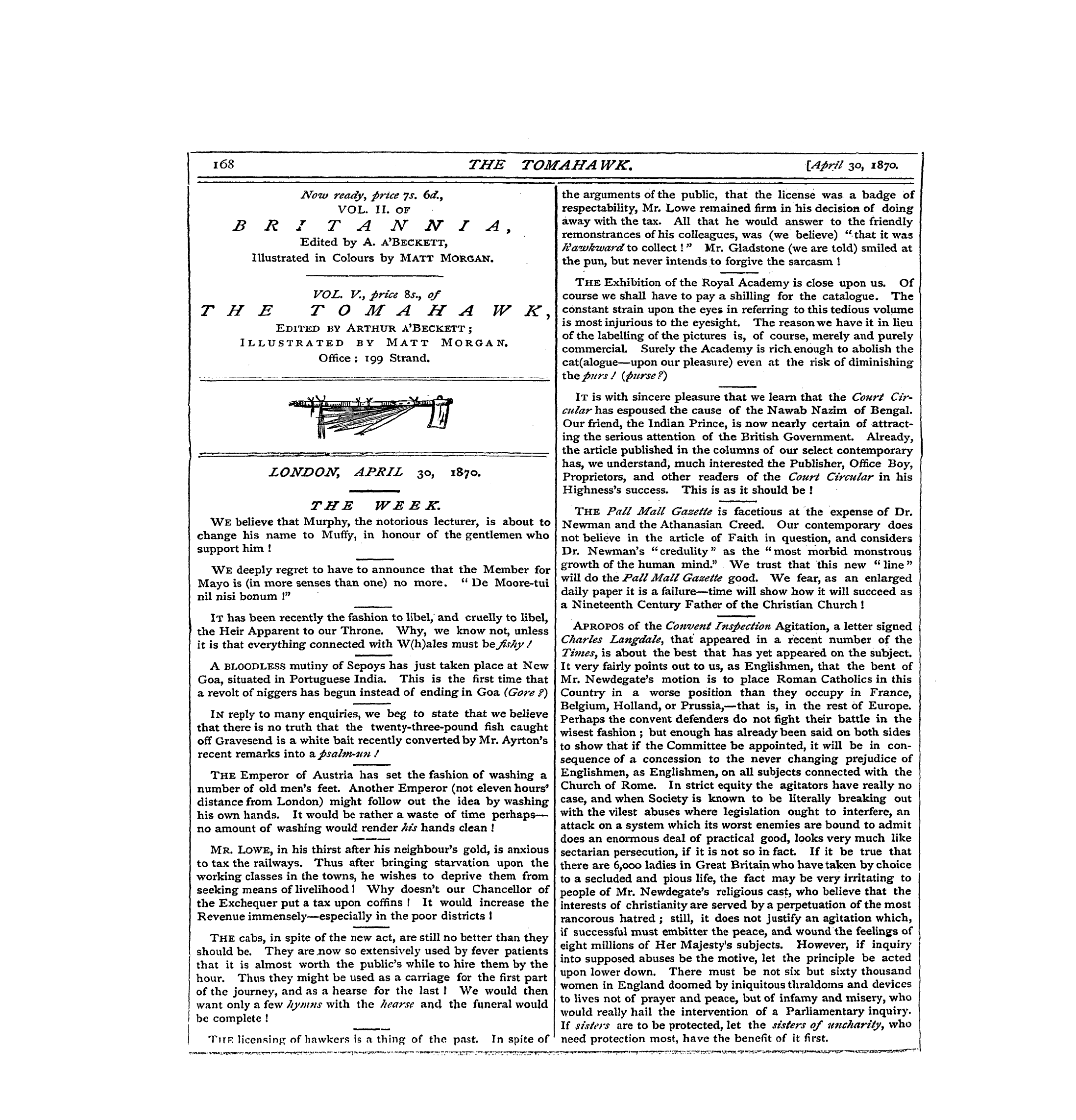 Tomahawk (1867-1870): jS F Y, 1st edition - The Week,