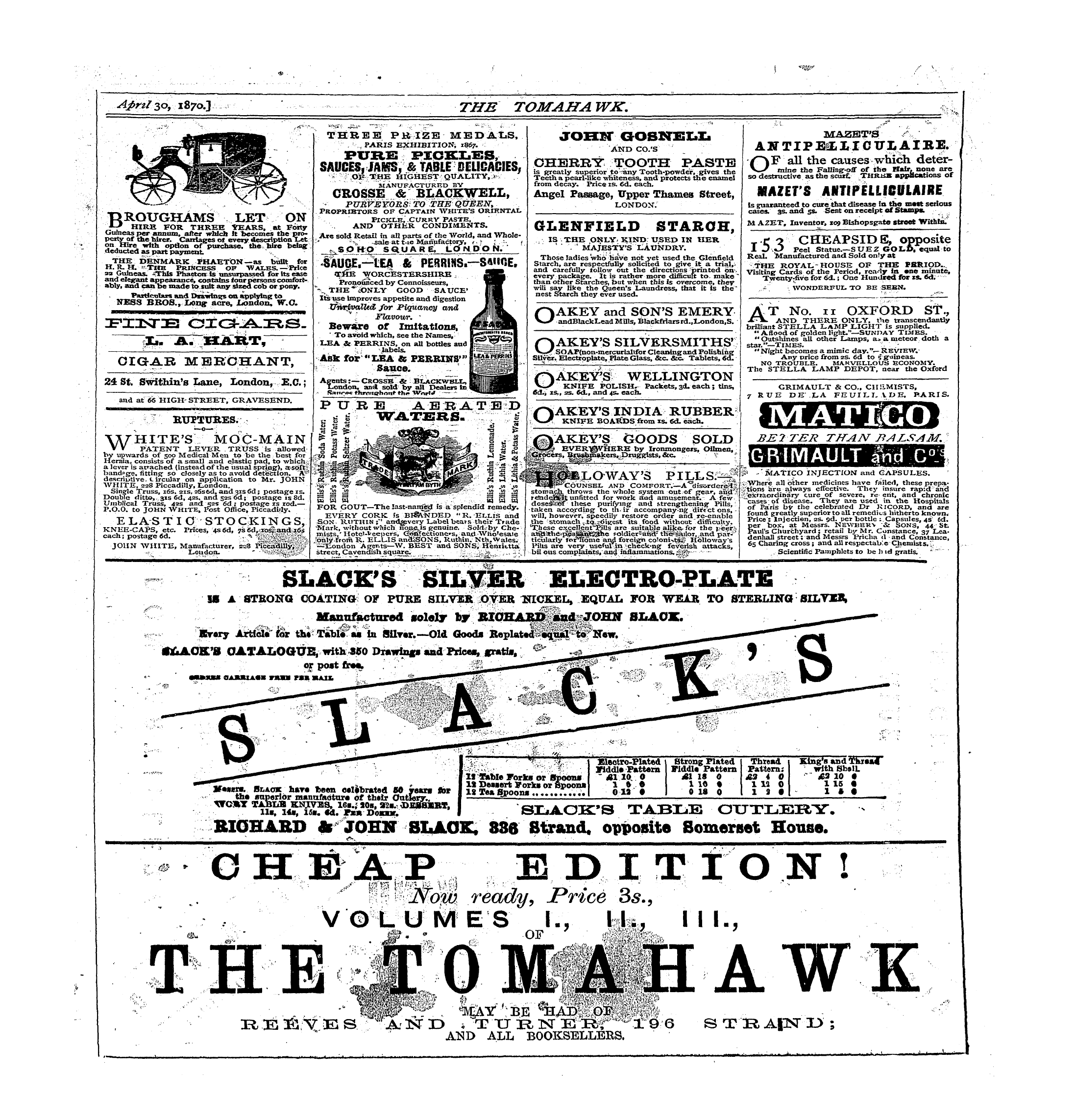 Tomahawk (1867-1870): jS F Y, 1st edition - Ad01501