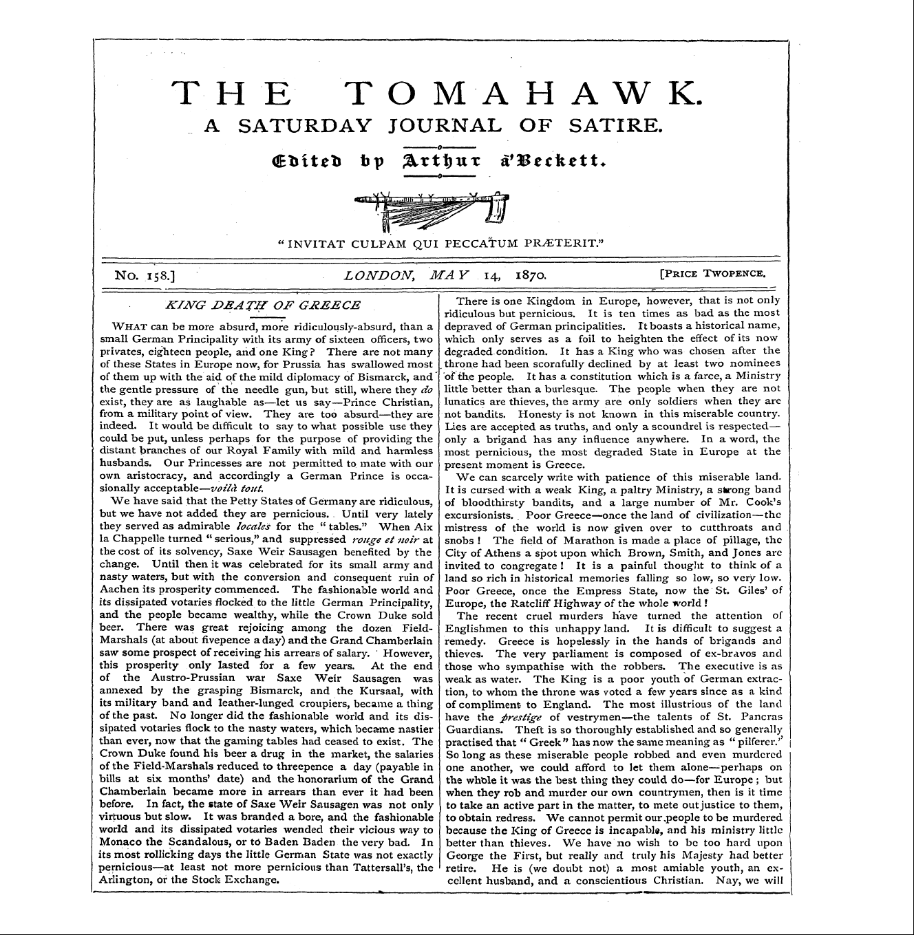 Tomahawk (1867-1870): jS F Y, 1st edition - What Can Be More Absurd, More Ridiculous...