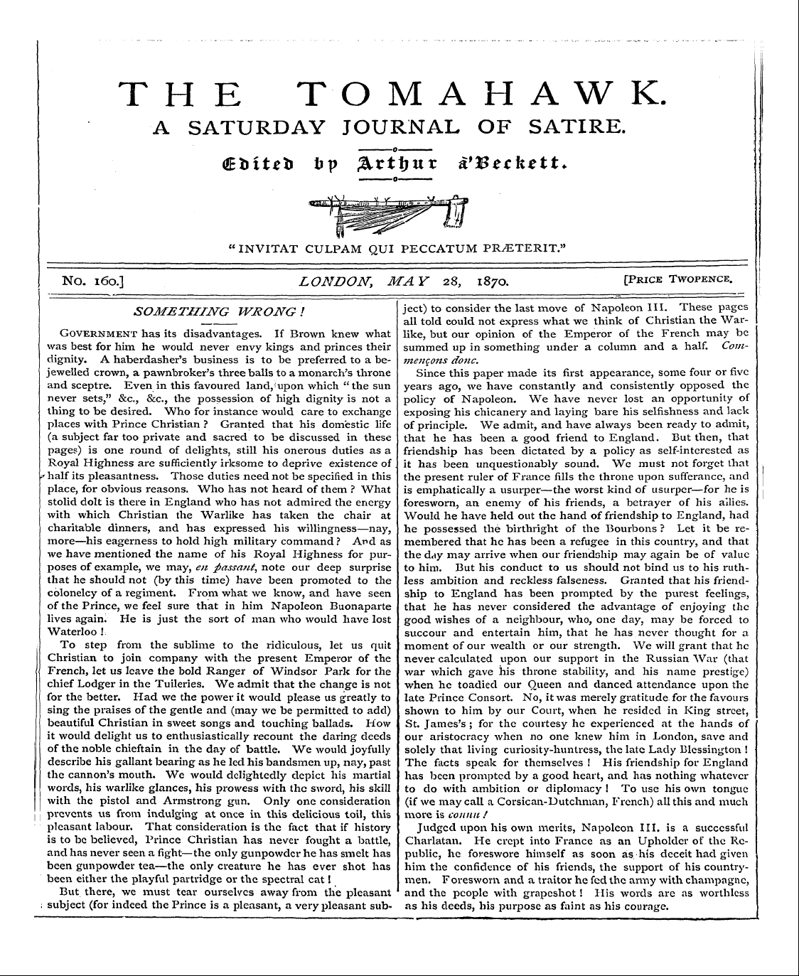 Tomahawk (1867-1870): jS F Y, 1st edition - Something Wrong!