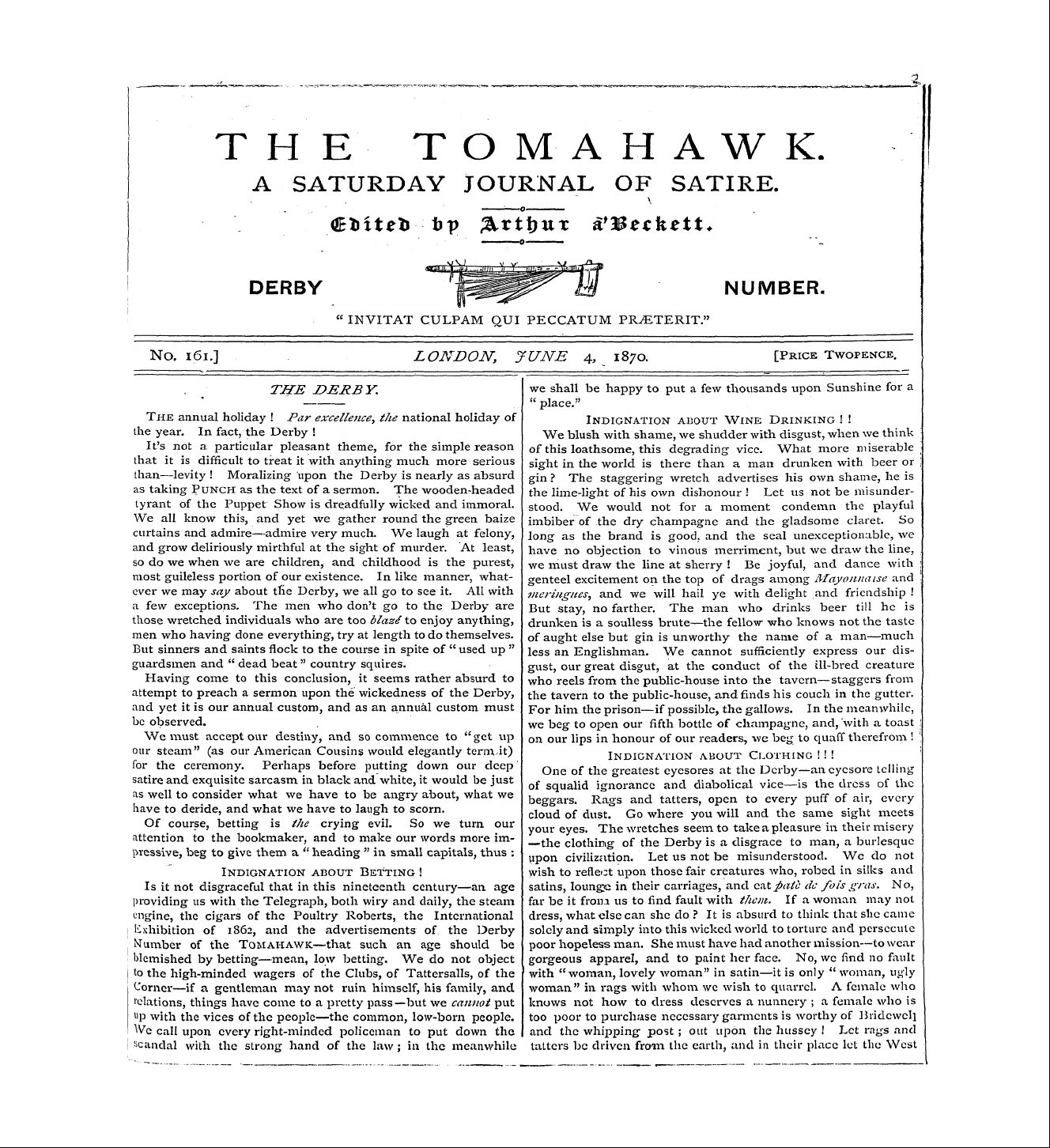 Tomahawk (1867-1870): jS F Y, 1st edition - 2l The Tomahawk. A Saturday Journal Of S...