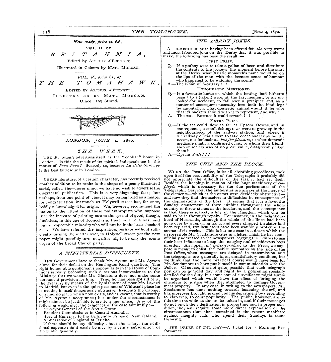 Tomahawk (1867-1870): jS F Y, 1st edition - The Government Have To Thank Mr. Ayrton,...