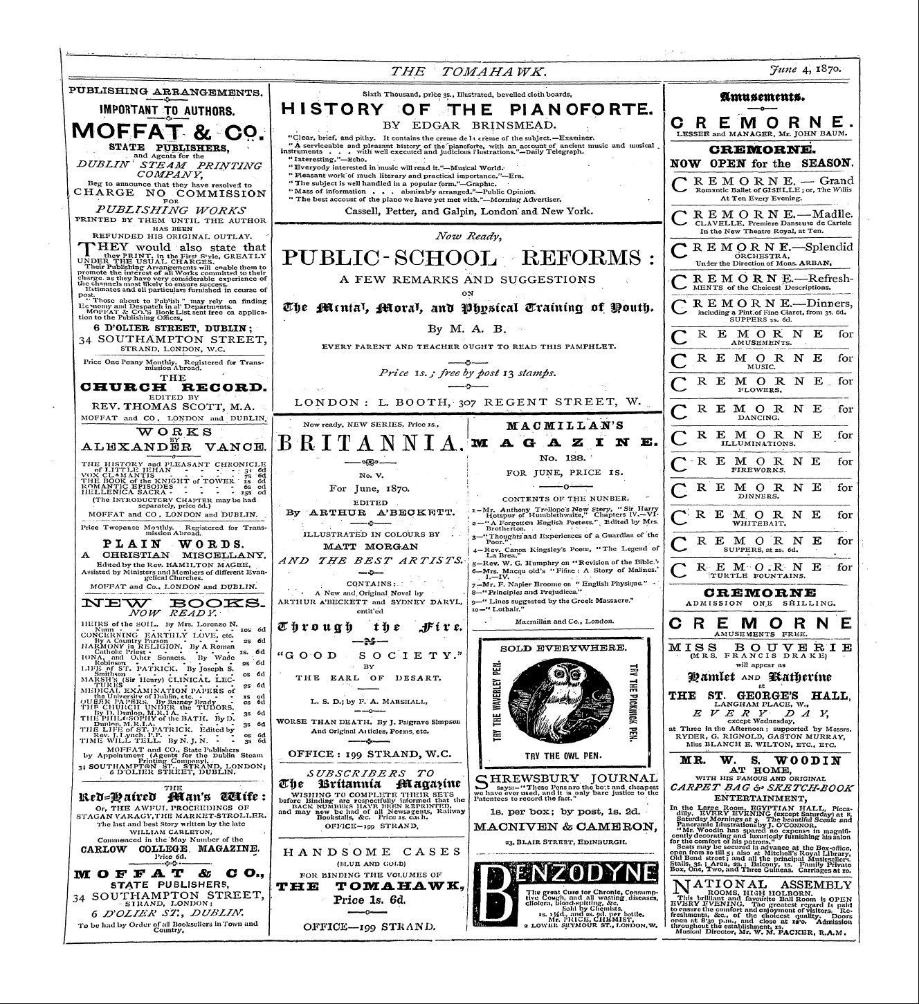 Tomahawk (1867-1870): jS F Y, 1st edition - Ad01610