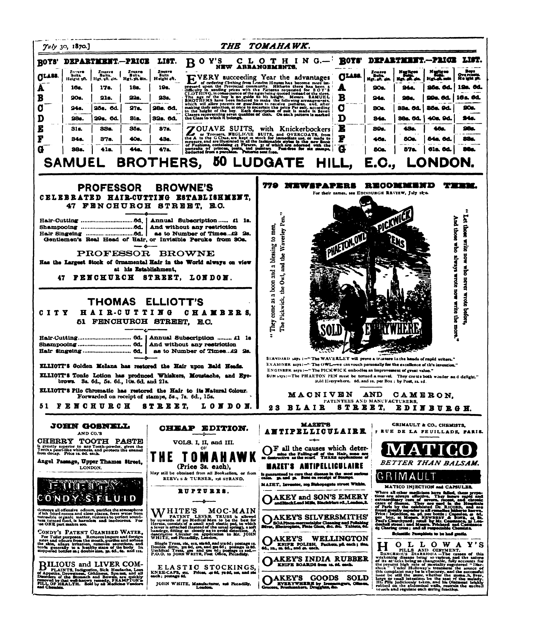 Tomahawk (1867-1870): jS F Y, 1st edition - 7/^30,1870.] Thb Tomahawk, —