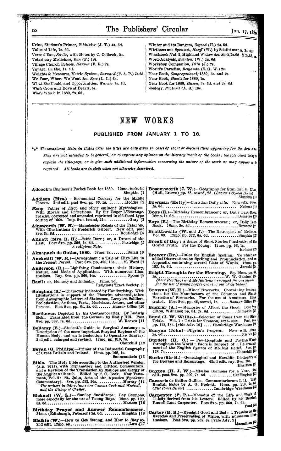Publishers’ Circular (1880-1890): jS F Y, 1st edition - Jew Woeks I Published From January 1 To 16. I ^H