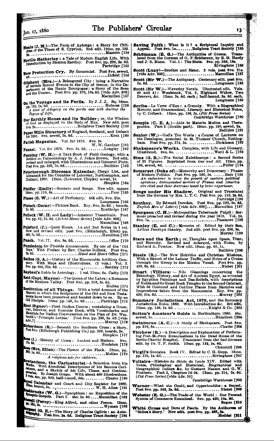 Publishers’ Circular (1880-1890): jS F Y, 1st edition - ' .M .Ceo The Publishers' Circular N