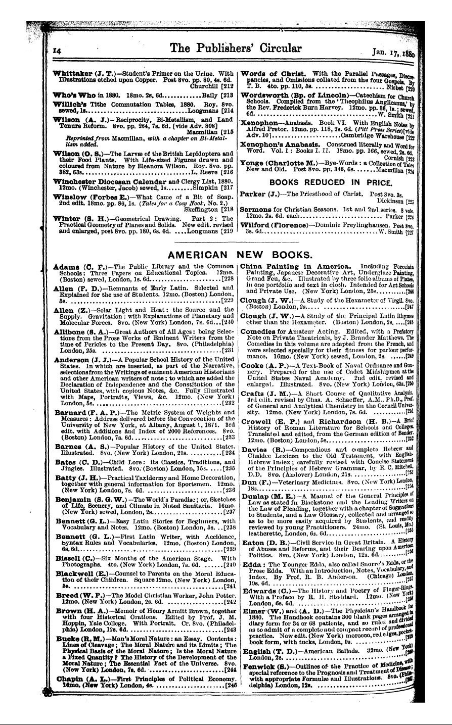 Publishers’ Circular (1880-1890): jS F Y, 1st edition: 14