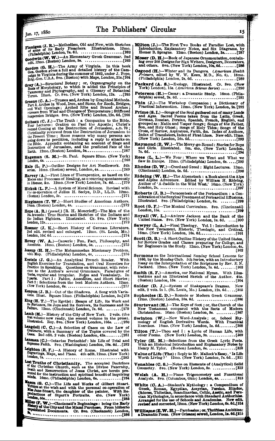 Publishers’ Circular (1880-1890): jS F Y, 1st edition: 15