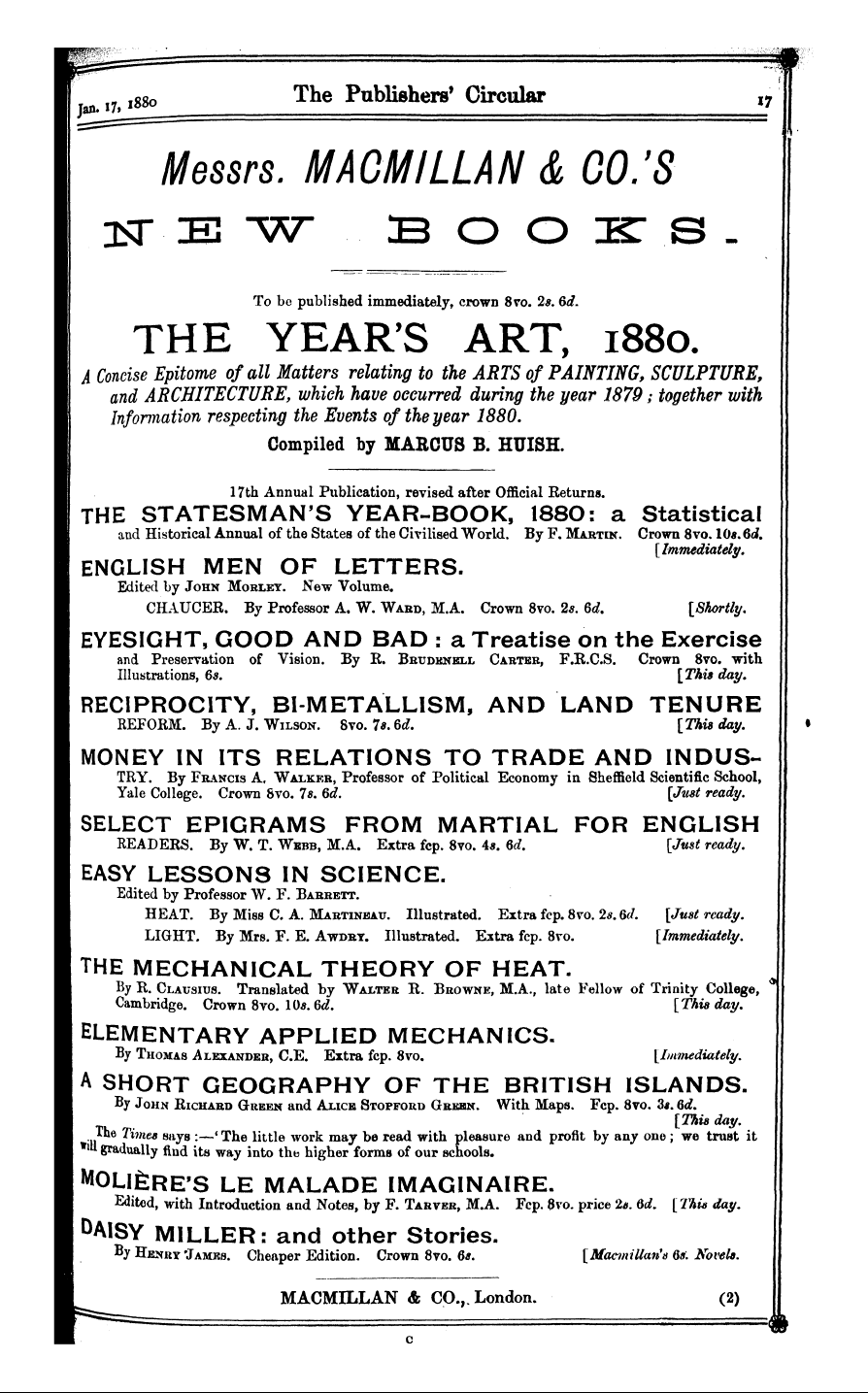 Publishers’ Circular (1880-1890): jS F Y, 1st edition: 17