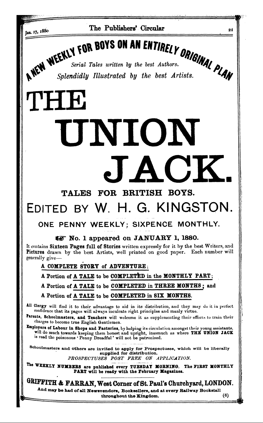 Publishers’ Circular (1880-1890): jS F Y, 1st edition - Ad02101