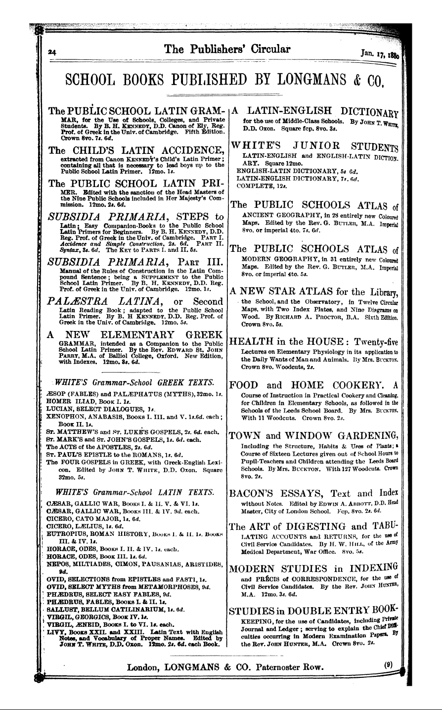 Publishers’ Circular (1880-1890): jS F Y, 1st edition - Ad02401