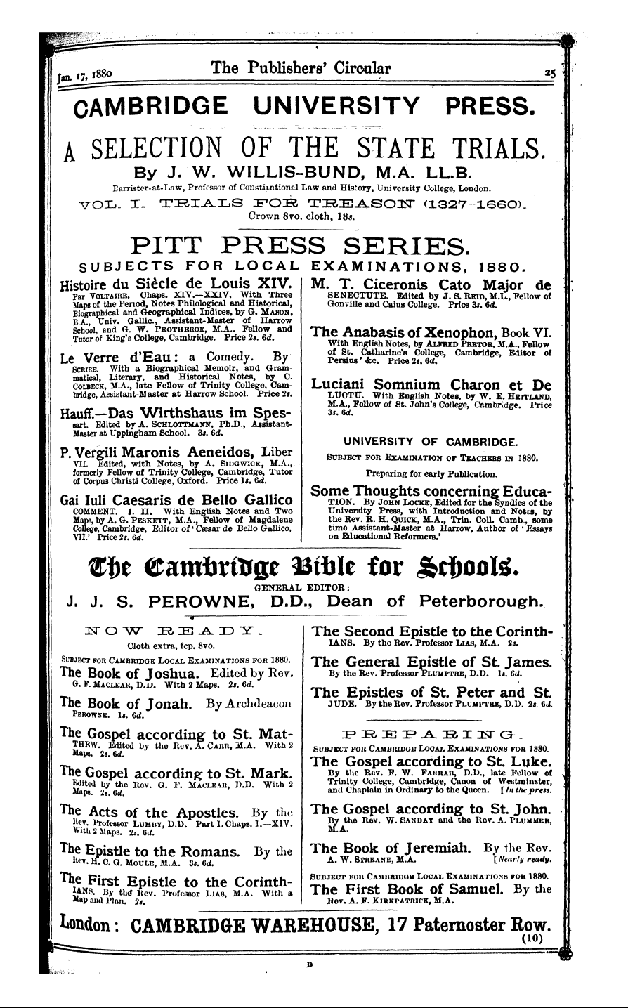 Publishers’ Circular (1880-1890): jS F Y, 1st edition - Ad02501