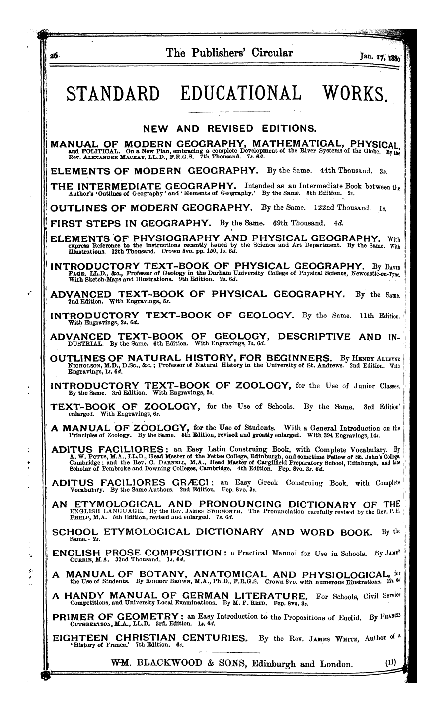 Publishers’ Circular (1880-1890): jS F Y, 1st edition - Ad02601