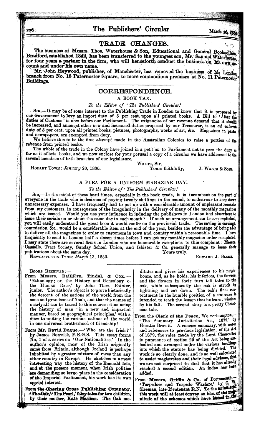 Publishers’ Circular (1880-1890): jS F Y, 1st edition - J Tbade Changes. I Bradford The Business...