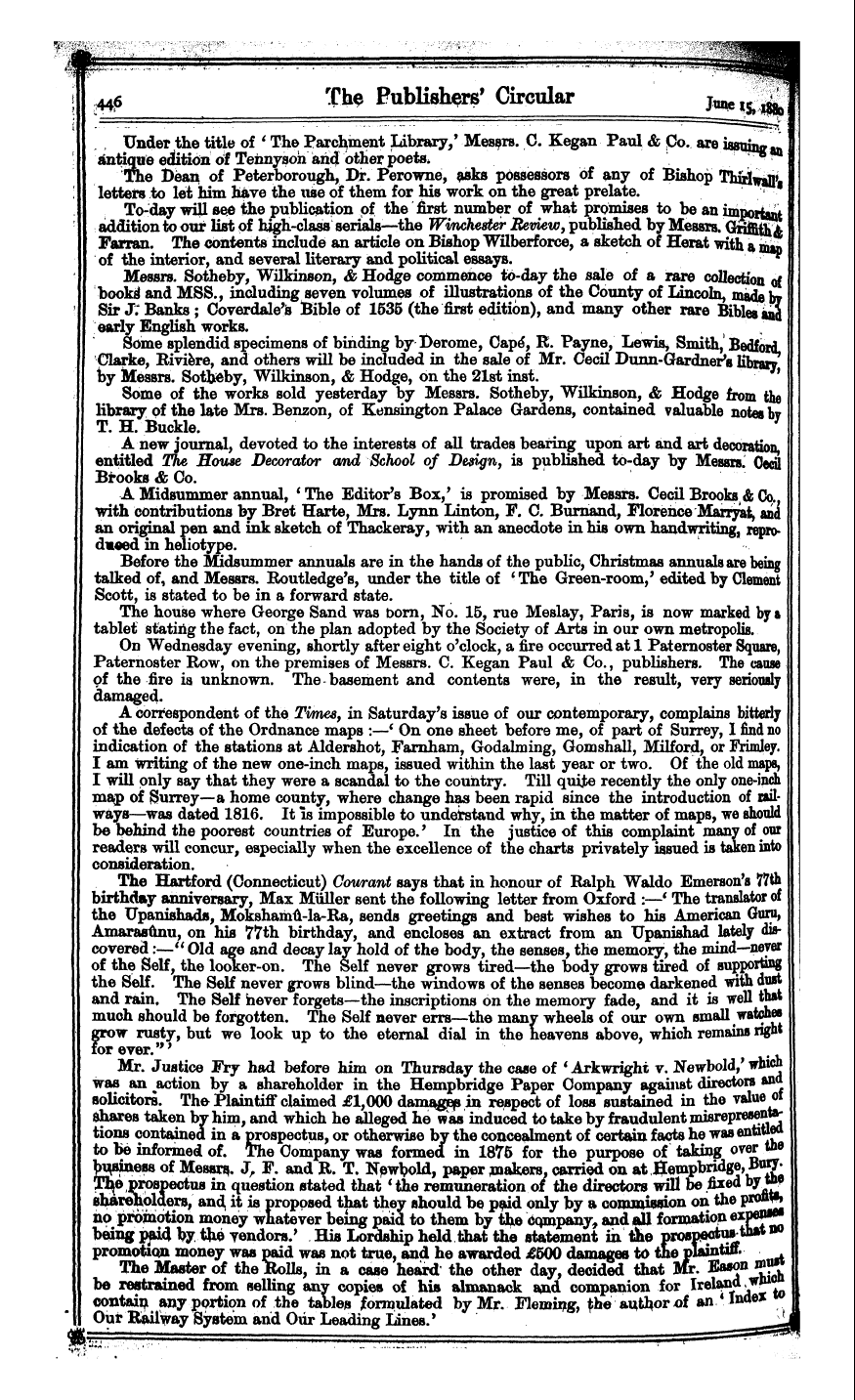 Publishers’ Circular (1880-1890): jS F Y, 1st edition - Ar00600