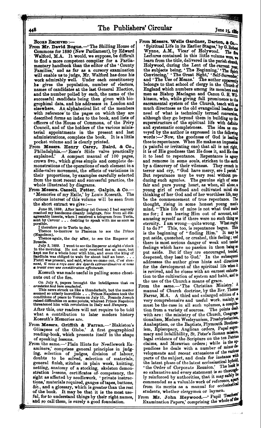 Publishers’ Circular (1880-1890): jS F Y, 1st edition - 448 The Publishers'circular J^Er& Itto