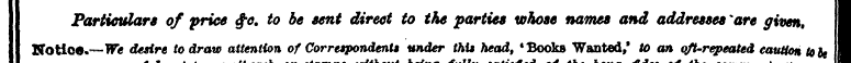 Particulars of pries $c. to be sent dire...