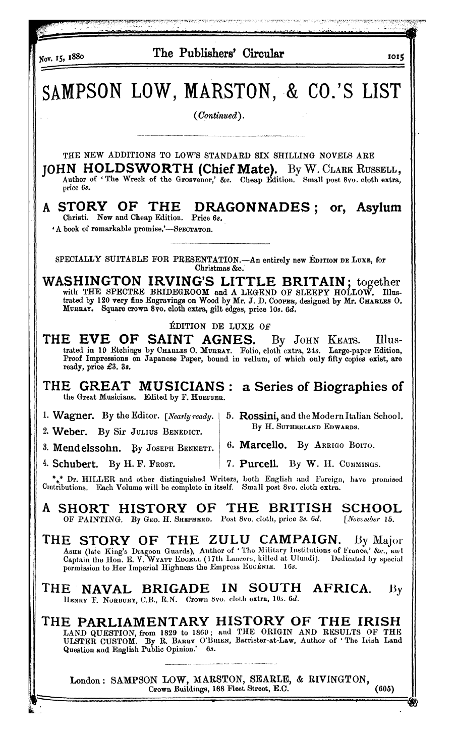 Publishers’ Circular (1880-1890): jS F Y, 1st edition - Ad02601