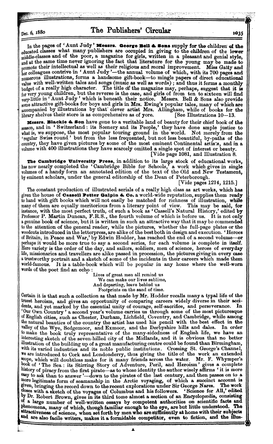 Publishers’ Circular (1880-1890): jS F Y, 1st edition - L E.6,,880 The Publishers' Circular Io35